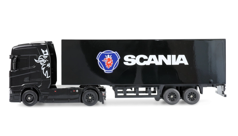 RC licencovaná Scania 730 S s návesom, GYRO, driftovacia, proporcionálny pohon 4x4, 1:64 RTR, čierna