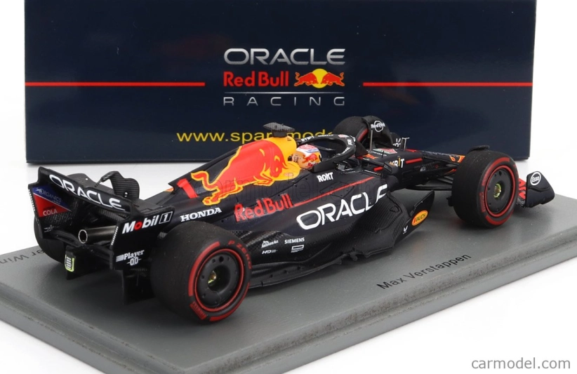 Spark-model Red bull F1 Rb19 Team Oracle Red Bull Racing N 1 Majster sveta (40. víťazstvo v kariére) Víťaz Španielsko Gp 2023 Max Verstappen 1:43 Matt Blue