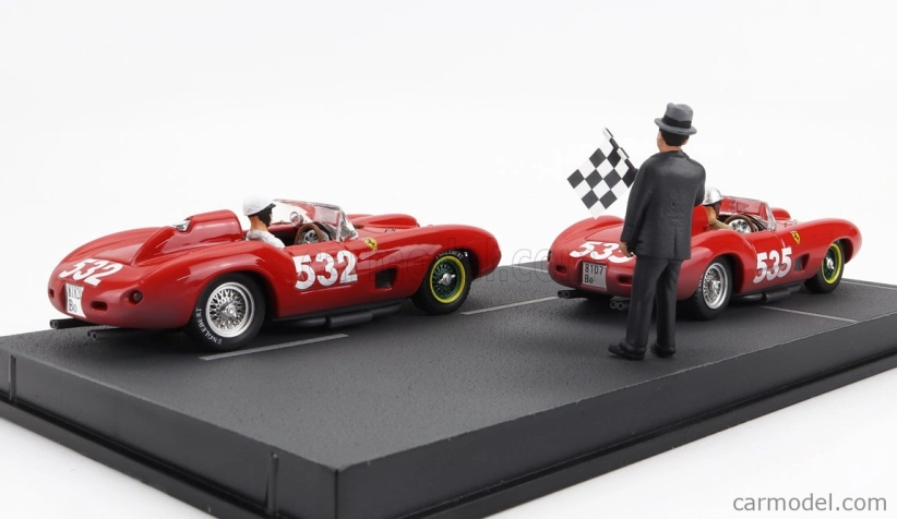 Art-model Ferrari Diorama Set 2x 315s Spider Sn0684 N 535 Winner Mille Miglia 1957 P.taruffi + N 532 2nd Mille Miglia 1957 W.von Trips 1:43 Red