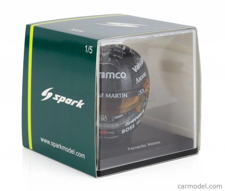 Spark-model Bell helmet Casco Helmet F1 Fernando Alonso Team Aramco Cognizant Aston Martin N 14 British Gp 2024 1:5 Černé Zlato