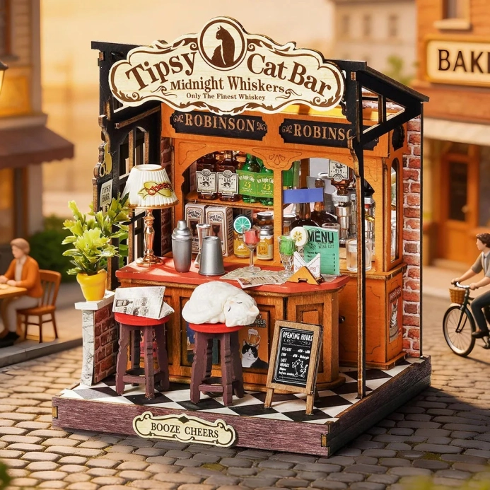 RoboTime 3D dřevěná skládačka Miniatura domečku Tipsy Cat Bar
