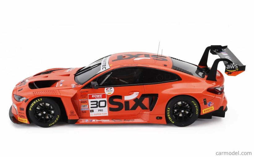 Truescale BMW 4-series M4 Gt3 Team Bmw Wrt N 30 Winner 8h Igtc Indy 2023 Sheldon Van Der Linde - Dries Vanthoor - Philippe Eng 1:18 Orange Black