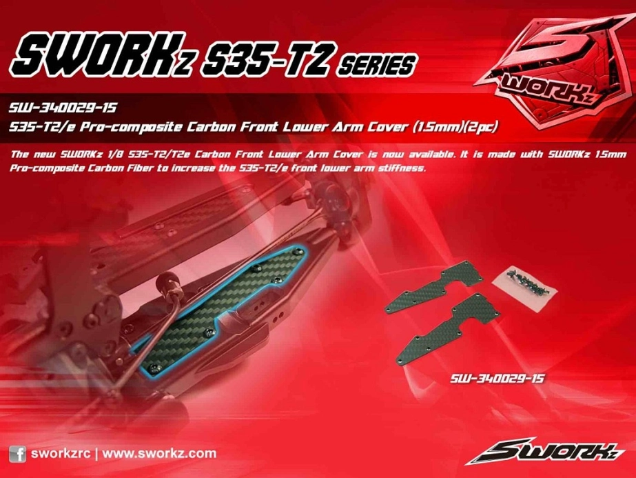 SWORKz uhlíková vzpera predného spodného ramena, 1,5 mm vrátane skrutiek, 2 ks