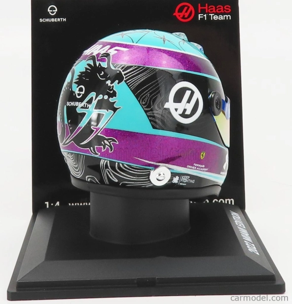 Mini prilba Schuberth prilba F1 Casco Prilba Vf-22 Team Haas N 47 Miami Gp 2022 Mick Schumacher 1:4 Light Blue Black