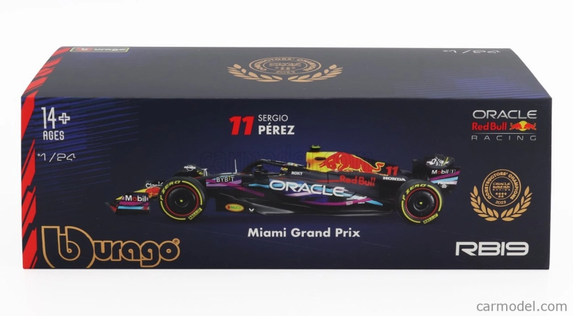 Bburago Red bull F1 Rb19 Team Oracle Red Bull Racing N 11 2nd Miami Gp 2023 Sergio Peréz – With Pilot And Showcase 1:24 Matt Blue