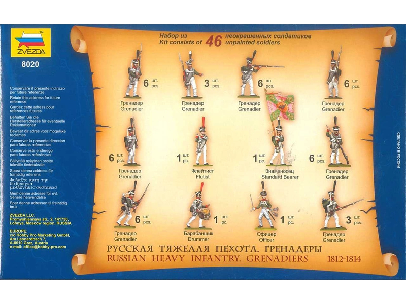 Zvezda figúrky Russian Heavy Infantry Grenadiers 1812 – 1815 (1:72)