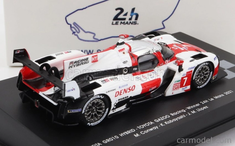 Spark-model Toyota Gr010 3.5l V6 Twin Turbo Hybrid Team Gazoo Racing N 7 Winner 24h Le Mans 2021 M.conway - K.kobayashi - J.m.lopez 1:87 Biela červená
