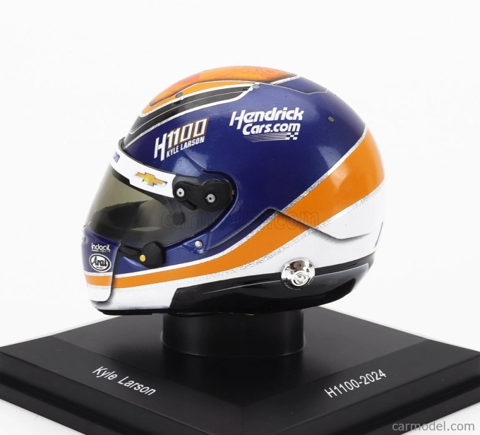 Spark-model Arai helmet Casco Helmet Kyle Larson Team Arrows Mclaren H1100 Nascar Cup Series Season 2024 1:5 Modrá Oranžová Bílá