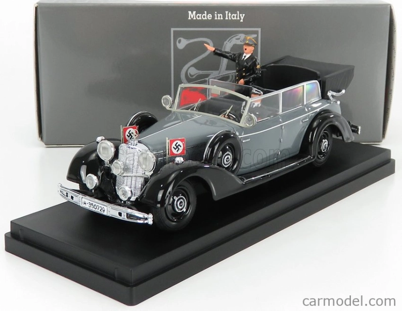 Rio-models Mercedes benz 770k Cabriolet Open 1942 With Hitler And Driver Figures 1:43 Šedá Černá
