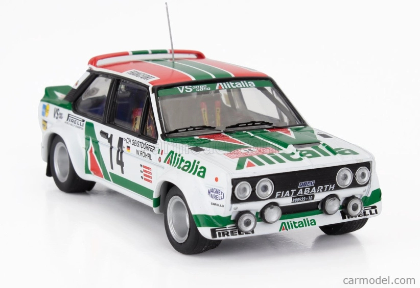 Ixo-models Fiat 131 Abarth Team Alitalia N 14 Rally Montecarlo 1981 Dario Cerrato - Luciano Guizzardi 1:43 Biela zelená červená