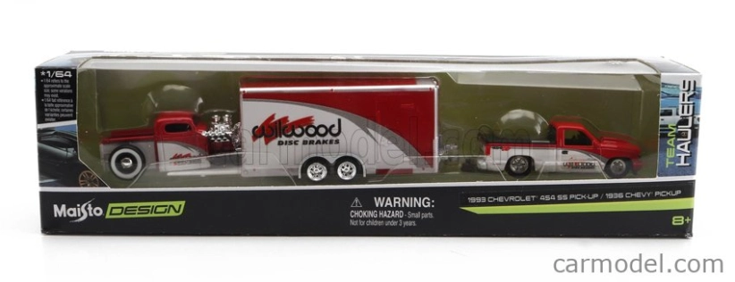 Maisto Chevrolet 454 Ss Pick-up With Trailer Car Transporter + Pick-up 1936 1:64 biela červená