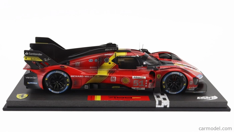 Bbr-models Ferrari 499p 3.0l Turbo V6 Team Ferrari Af Corse N 51 Winner 24h Le Mans (dirty Version - End Of Race) 2023 Alessandro Pier Guidi - James Calado - Antonio Giovinazzi - Con Vetrina - With Showcase 1:18 Červená Žlutá Černá