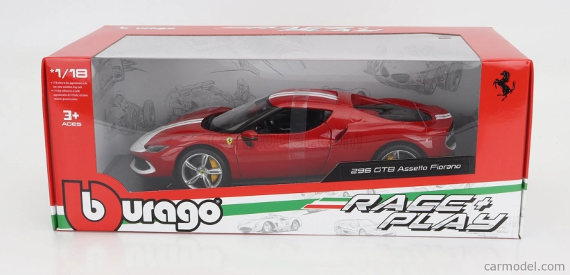 Bburago Ferrari 296 Gtb Assetto Fiorano 2022 1:18 červeno-biela