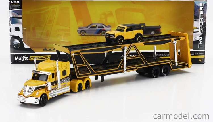 Maisto International Lonestar Truck Car Transporter With Ford Bronco Wildtruck 2021 1:64 žltá čierna