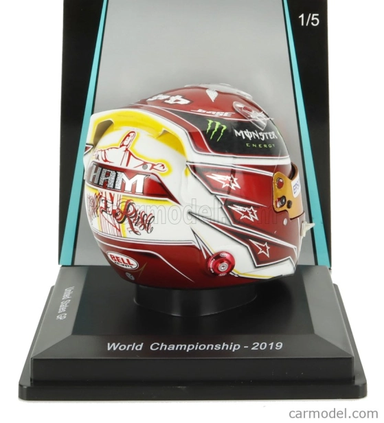 Spark-model prilby Bell Casco Helma F1 Lewis Hamilton Majster sveta Team Amg Petronas W10 N 44 2nd Usa Gp 2018 1:5 Red White