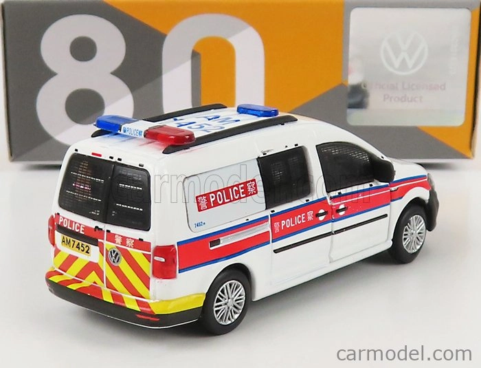 Drobné hračky Volkswagen Caddy Van Police 2020 1:64 bielo-červená