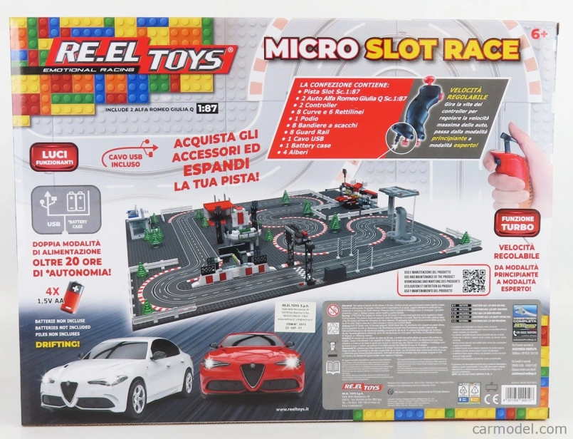 Re-el toys Alfa romeo Pista Componibile - With 2x Giulia Quadrifoglio Slot Cars - Lego Compatibile 1:87 /