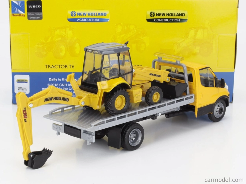 Newray Iveco fiat Daily Roll-off Pianale 2023 With New Holland B110c Ruspa Gommata - Scraper Tractor 1:36 Žlutá Černá
