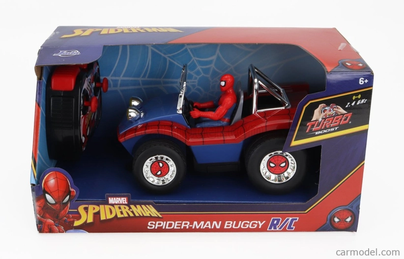 Jada Mayers manx Buggy With Spiderman Figure Marvel 1964 1:24 Modrá Červená