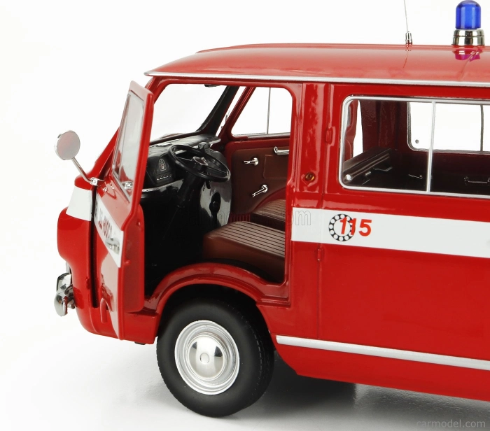 Mitica-diecast Fiat Fiat 850 Familiare Vigili Del Fuoco 1970 - Interno Brown 1:18 Red