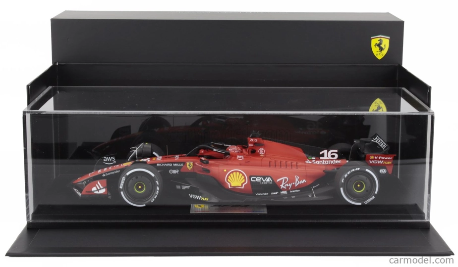 Looksmart Ferrari F1  Sf-23 Team Scuderia Ferrari N 16 4th Singapore Gp 2023 Charles Leclerc - Con Vetrina - With Showcase 1:18 Červená Černá