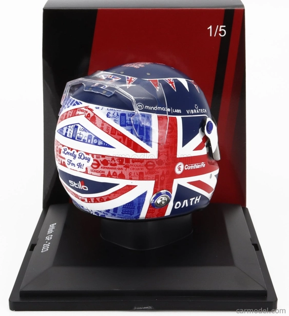 Spark-model Bell helmet F1 Casco Helmet Alfa Romeo C43 Team Stake N 77 British Gp 2023 Valtteri Bottas 1:5 Modrá Červená Bílá