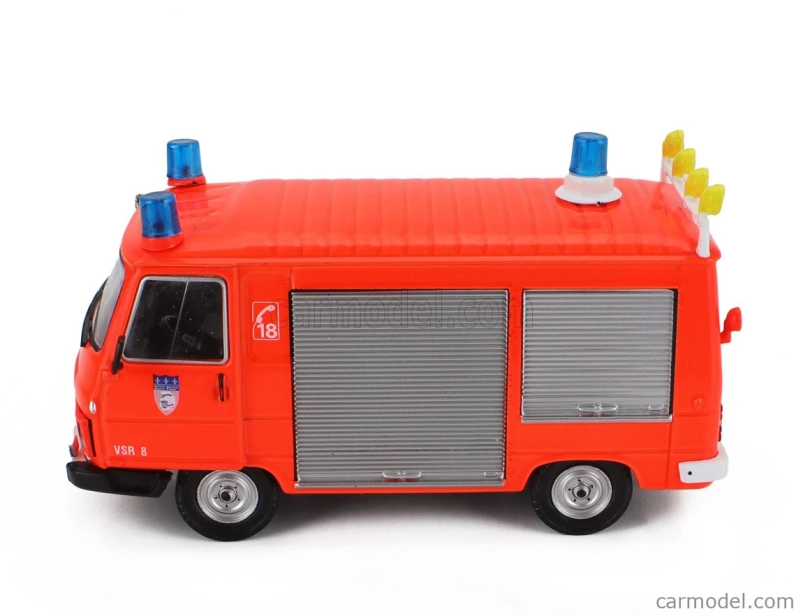 Edicola Peugeot J9 Van Vehicule De Secours Roiter Fire Engine 1982 1:43 Orange Fluo Silver