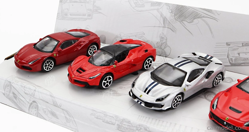 Bburago Ferrari Set 5x 488 Gtb – Enzo – 488 Pista – F-12 Berlinetta – Laferrari 1:64