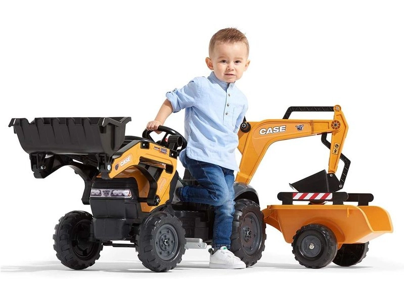 FALK – Šliapací traktor Case IH Backhoe s nakladačom, rýpadlom a vlečkou