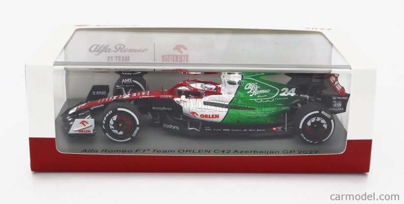 Iskrový model Alfa romeo F1 C42 Team Orlen Racing N 24 Azerbaijan Gp 2022 Guanyu Zhou 1:43 Biela červená zelená