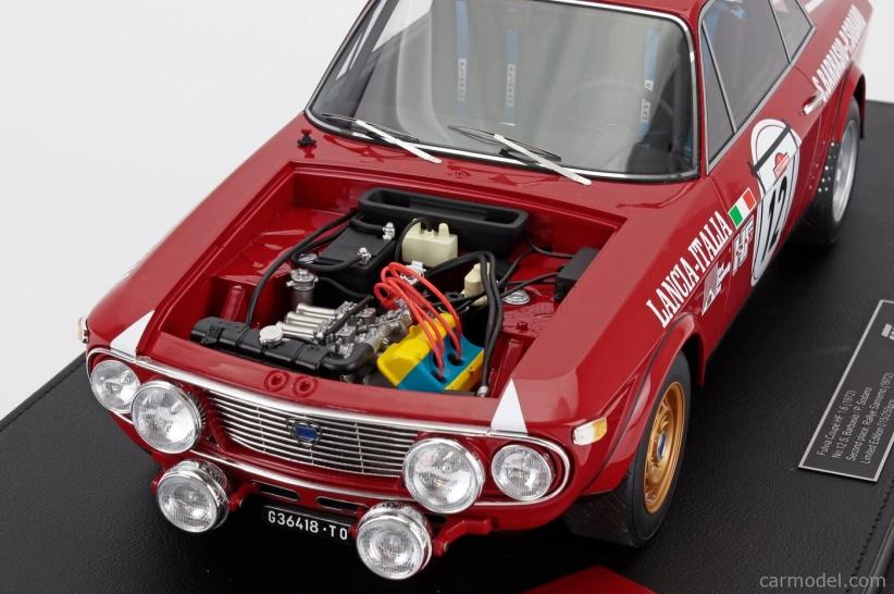 Topmarques Lancia Fulvia Hf 1600 Coupe (nočná verzia) N 12 2nd Rally Sanremo 1972 Sergio Barbasio - Piero Sodano - Con Vetrina - S vitrínou 1:12 červená biela