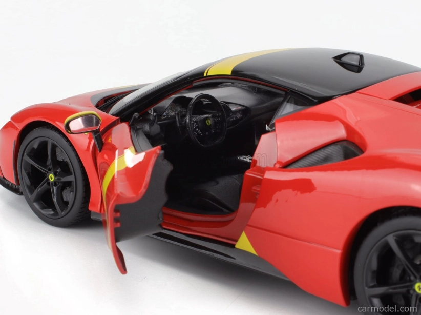 Bburago Ferrari Sf90 Stradale Hybrid 1000hp N 50 24h Le Mans Livery - Con Vetrina - With Showcase - Exclusive Carmodel 1:18 Červená Žlutá