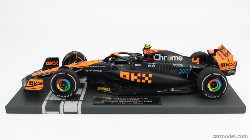 Minichamps Mclaren F1 Mcl60 Team Mclaren N 4 2nd Singapore Gp 2023 Lando Norris 1:18 Orange Blue Black