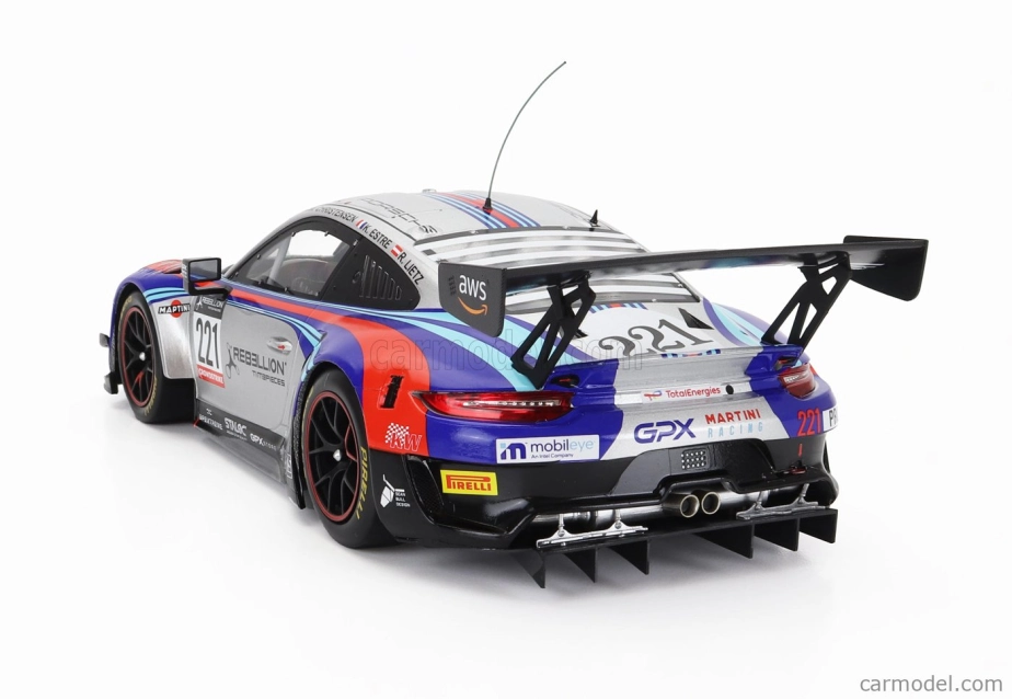 Ixo-models Porsche 911 991-2 Gt3 R Team Gpx Martini Racing N 221 24h Spa 2022 Richard Lietz - Michael Christensen - Kevin Estre 1:18 Strieborná modrá červená