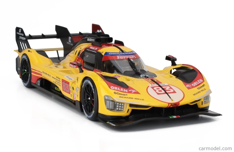 Bburago Ferrari 499p 3.0l Turbo V6 Team Af Corse N 83 24h Le Mans 2024 Robert Kubica – Robert Shwartzman – Yifei Ye 1:18 žltá červená
