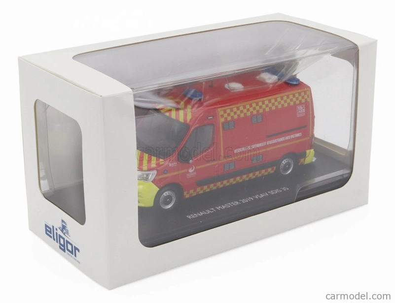 Eligor Renault Master Van Vsav Sdis 35 Vehicule De Secours Et D'assistance Aux Victimes Sapeurs Pompiers 2019 1:43 Červeno-žltá