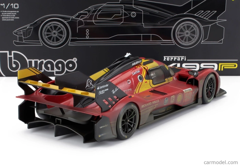 Bburago Ferrari With Showcase - 499p 3.0l Turbo V6 Team Ferrari Af Corse N 50 Winner 24h Le Mans (after Race Version) 2024 Antonio Fuoco - Miguel Molina - Nicklas Nielsen 1:18 Red