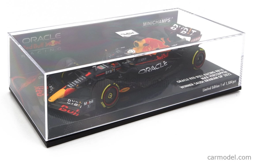 Minichamps Red bull F1 Rb18 Team Oracle Red Bull Racing N 1 Bahrain Gp Majster sveta 2022 Max Verstappen 1:43 Matná modrá žltá červená