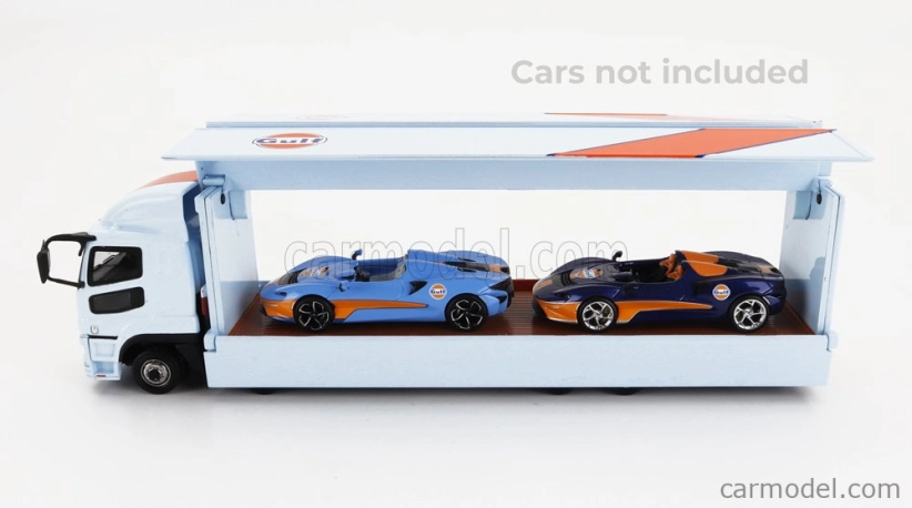 Tarmac Mitsubishi Fuso Truck Car Transporter Gulf Racing Livery 4-assi 2023 - autá nie sú súčasťou balenia 1:64 svetlo modrá oranžová