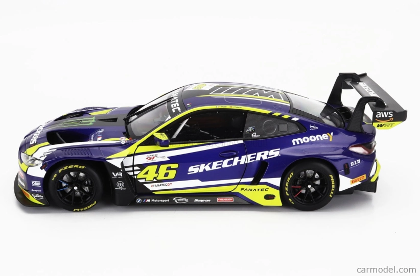Minichamps BMW 4-series M4 Gt3 Team Wrt N 46 (first Podium) 2nd Race 2 Fanatec Gt World Challenge Europe Brands Hatch 2023 - Valentino Rossi - Maxime Martin 1:18 Fialová Žlutá Černá