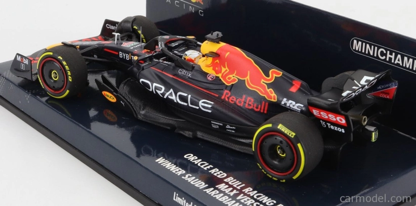 Minichamps Red bull F1 Rb18 Team Oracle Red Bull Racing N 1 Bahrain Gp Majster sveta 2022 Max Verstappen 1:43 Matná modrá žltá červená