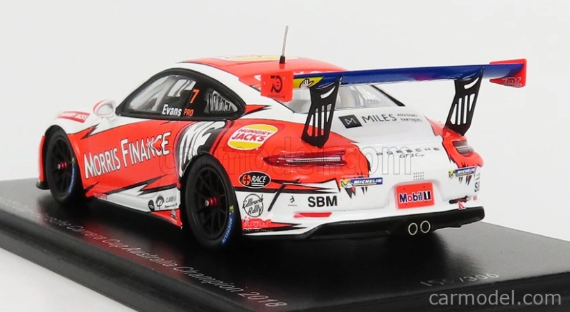 Spark-model Porsche 911 991 Gt3 N 7 Porsche Carrera Cup Australian Champion 2018 J.evans 1:43 Bílá Oranžová