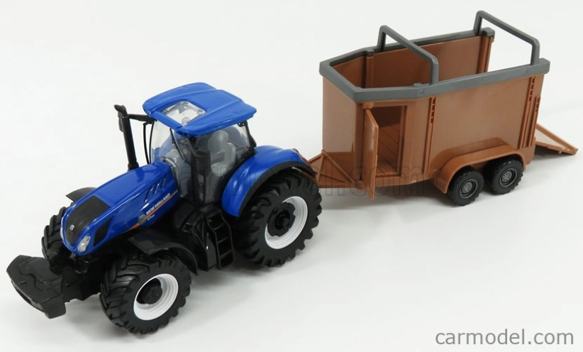 Bburago New holland T7.315 Tractor + Livestock Forwarder 1:50 Modrá Hnědá