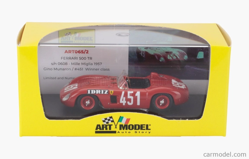 Umelecký model Ferrari 500tr Spider N 451 Víťaz triedy Mille Miglia 1957 Gino Munaron 1:43 Červená