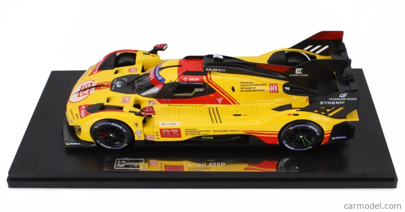 Bburago Ferrari 499p 3.0l Turbo V6 Team Af Corse N  83 24h Le Mans 2024 Robert Kubica - Robert Shwartzman - Yifei Ye - Con Vetrina - With Showcase 1:18 Žlutá Červená