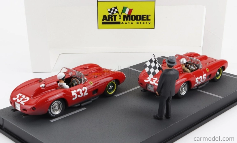 Art-model Ferrari Diorama Set 2x 315s Spider Sn0684 N 535 Winner Mille Miglia 1957 P.taruffi + N 532 2nd Mille Miglia 1957 W.von Trips 1:43 Red