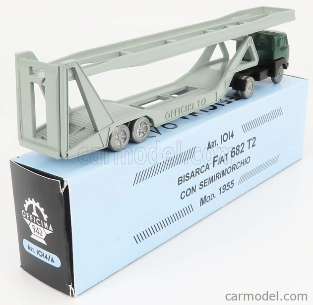 Officina-942 Fiat 682 T2 Truck Bisarca Car Transporter 1955 1:76 zelená strieborná