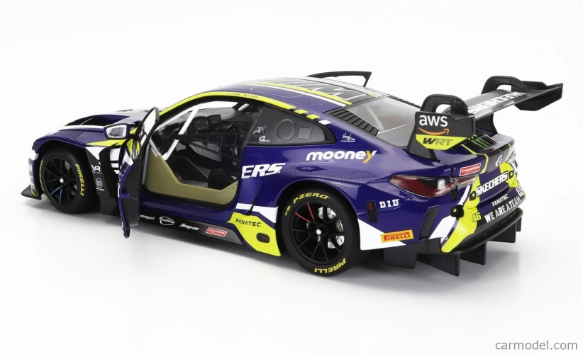 Minichamps BMW 4-series M4 Gt3 Team Wrt N 46 (first Podium) 2nd Race 2 Fanatec Gt World Challenge Europe Brands Hatch 2023 - Valentino Rossi - Maxime Martin 1:18 Fialová Žlutá Černá