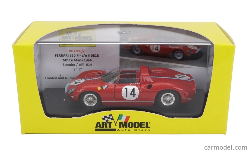Art-model Ferrari 330p 4.0l V12 Spider Team Maranello Concessionaires N 14 2nd 24h Le Mans 1964 J.bonnier - G.hill 1:43 Red