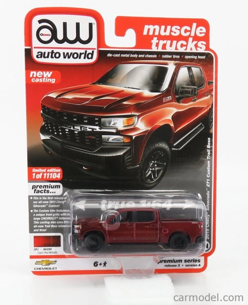 Autoworld Chevrolet Silverado Custom Trailboss Pick-up 2019 1:64 Červená Černá